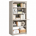 5-Tier Convertible Bookshelf with Flip-Down Desk – 71” Tall Modern Storage Bookcase - Gray Oak