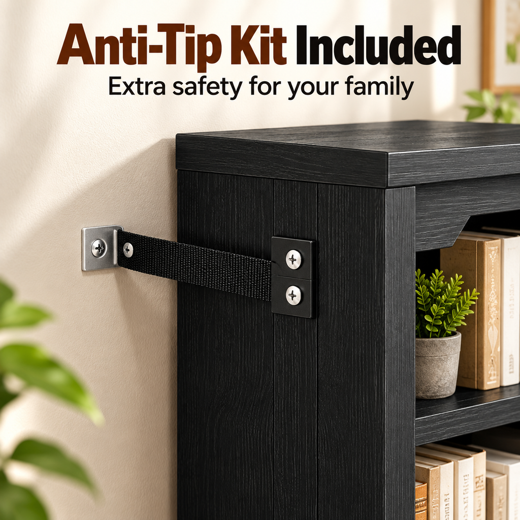 5-Tier Convertible Bookshelf with Flip-Down Desk – 71” Tall Modern Storage Bookcase - Black