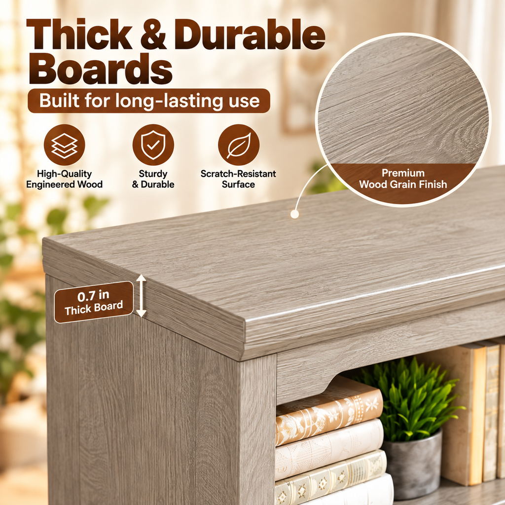 5-Tier Convertible Bookshelf with Flip-Down Desk – 71” Tall Modern Storage Bookcase - Gray Oak