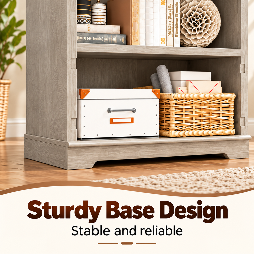 5-Tier Convertible Bookshelf with Flip-Down Desk – 71” Tall Modern Storage Bookcase - Gray Oak