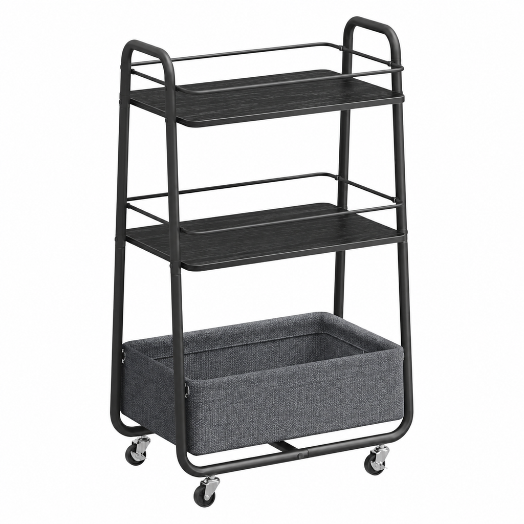 Storage Cart with Fabric Basket, 3-Tier Rolling Utility Cart