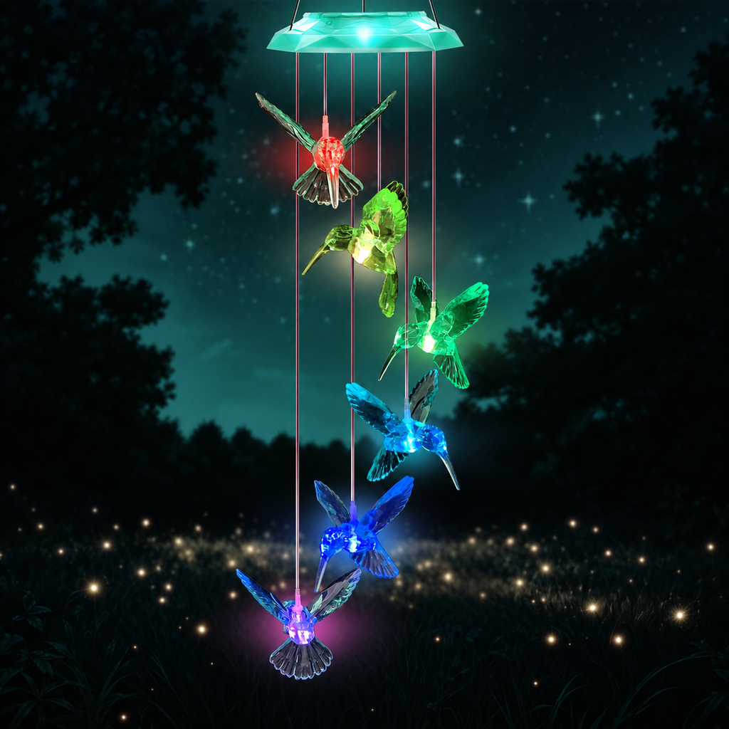 Wind Chimes,Hummingbird Solar Wind Chimes for Outside, Memorial Wind Bell for Garden/Patio Mobile Decorative Thanksgiving Gifts for Mom, Wife, Grandma Neighbors(Green 28")