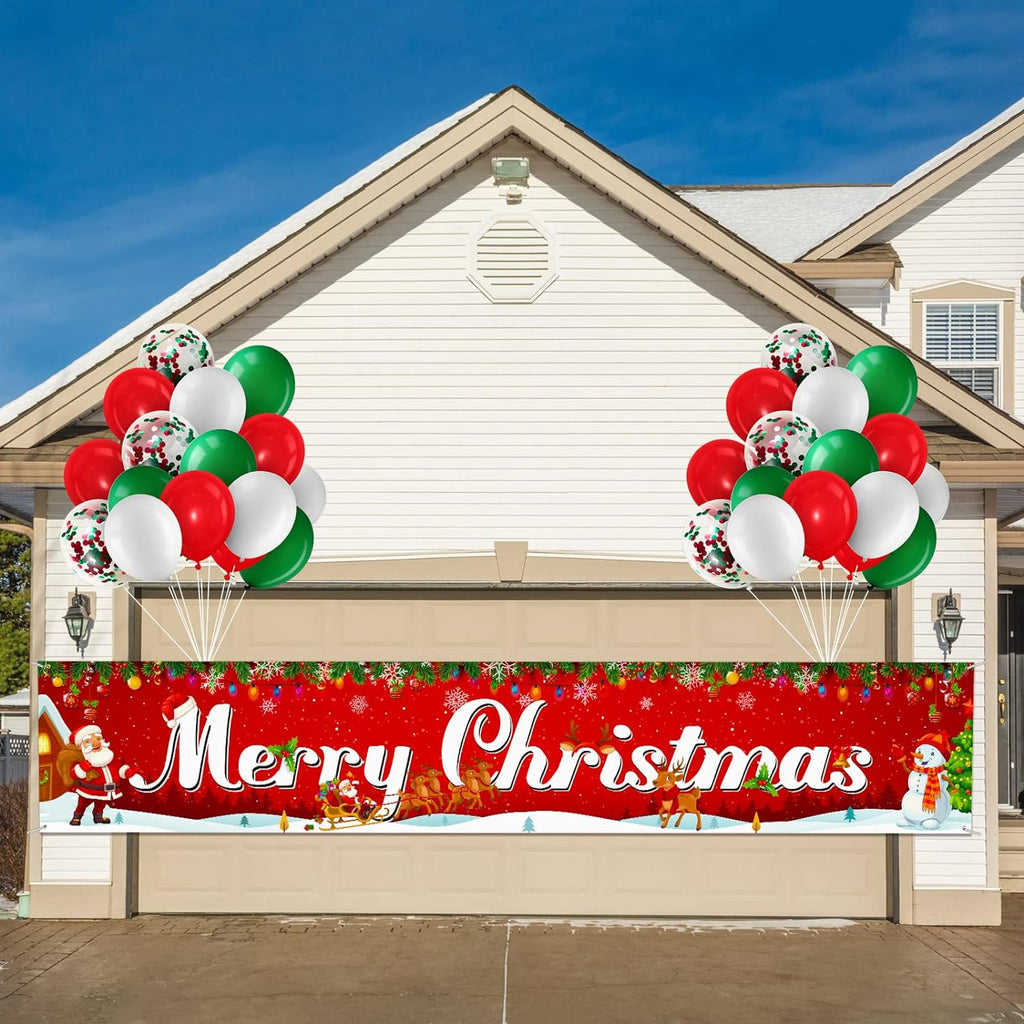 Christmas Banner Decoration Set Merry Christmas Fence Banner with 35 Pieces Latex Balloons 8.2 x 1.5 Ft