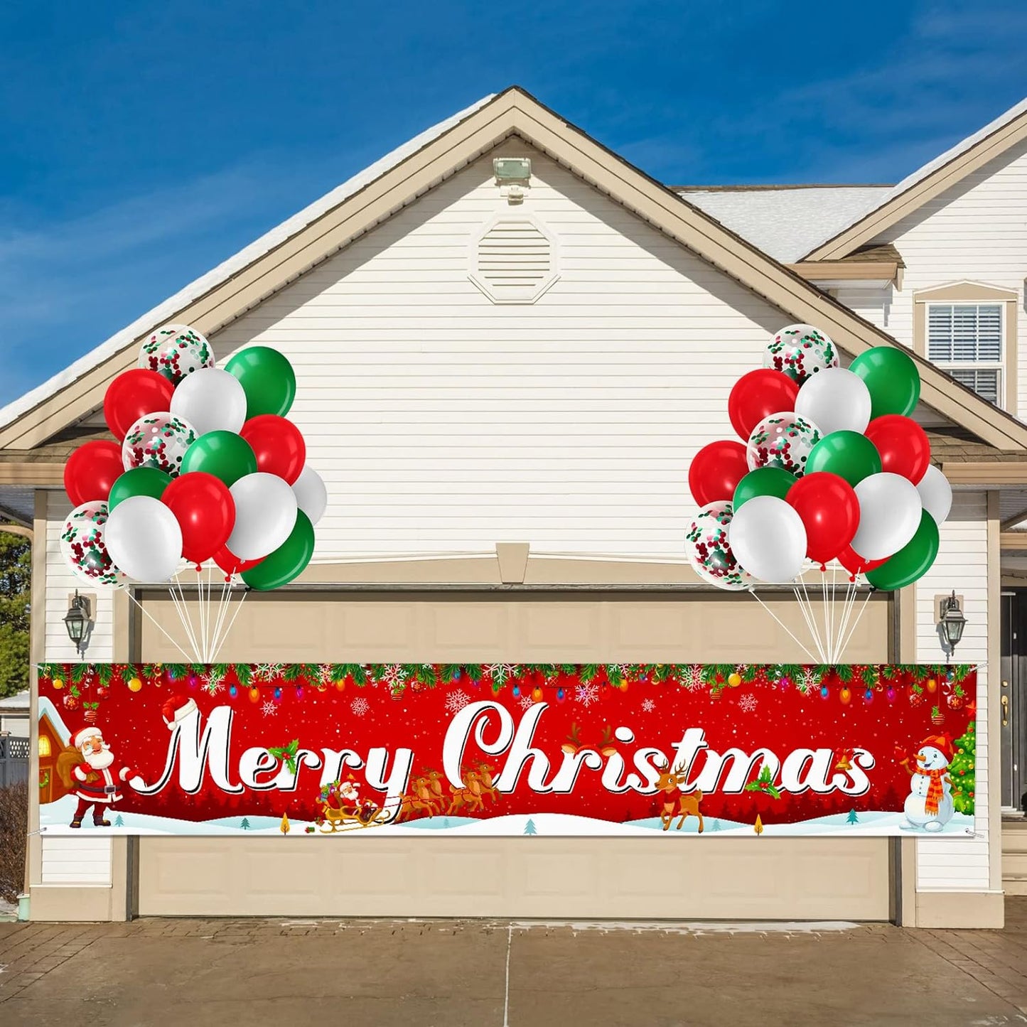 Christmas Banner Decoration Set Merry Christmas Fence Banner with 35 Pieces Latex Balloons 8.2 x 1.5 Ft