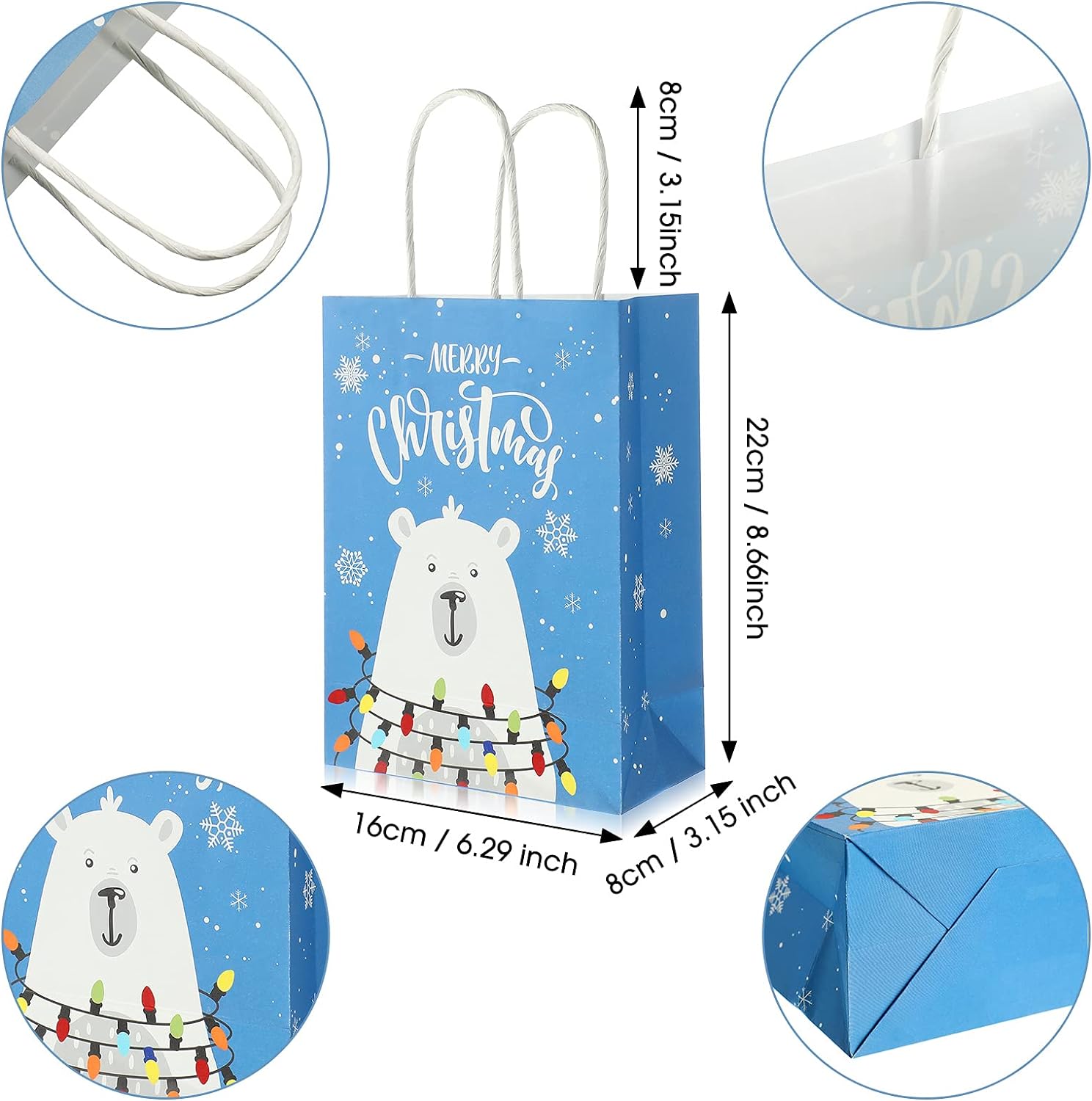 24 Pieces  Christmas Gift Bags with Handles Snowman Snowflake Christmas Tree Goody Treat Paper Bags