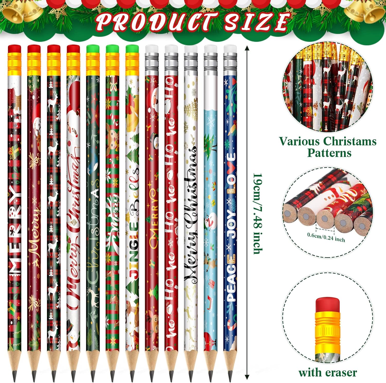 50 Pieces Christmas Pencils Christmas Holiday Pencils Goodie Bags Gifts
