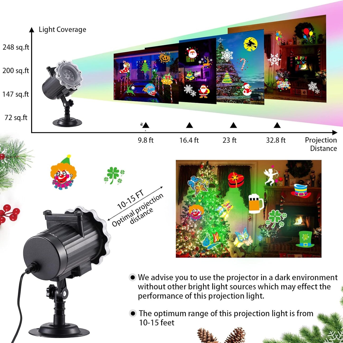 Christmas Projector Lights Outdoor LED Waterproof Xmas Projector Lights Outdoor 16 HD