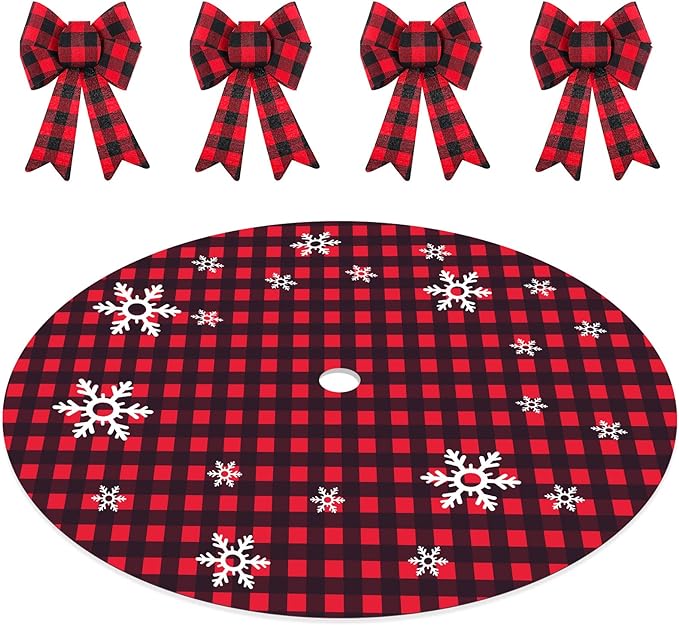 Christmas Tree Skirt and Christmas Bows Buffalo Plaid Tree Skirt Christmas Decoration