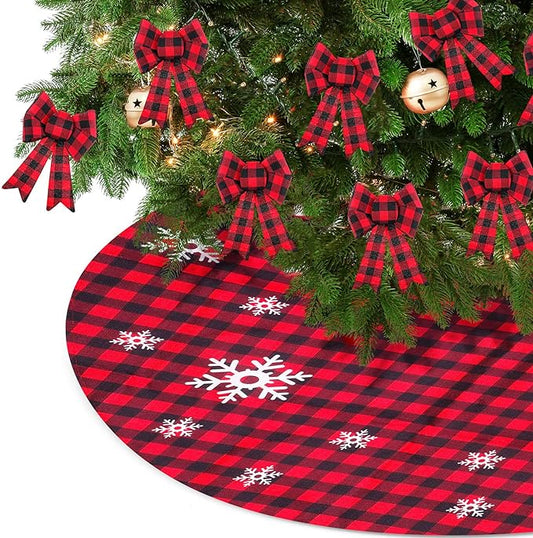 Christmas Tree Skirt and Christmas Bows Buffalo Plaid Tree Skirt Christmas Decoration