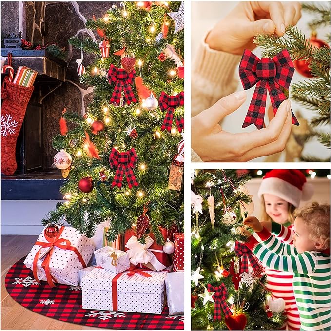 Christmas Tree Skirt and Christmas Bows Buffalo Plaid Tree Skirt Christmas Decoration