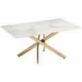 Modern Coffee Table with Marble Grain Top，White Coffee Tables with Gold Legs,Living Room Rectangular Glass Center Tables