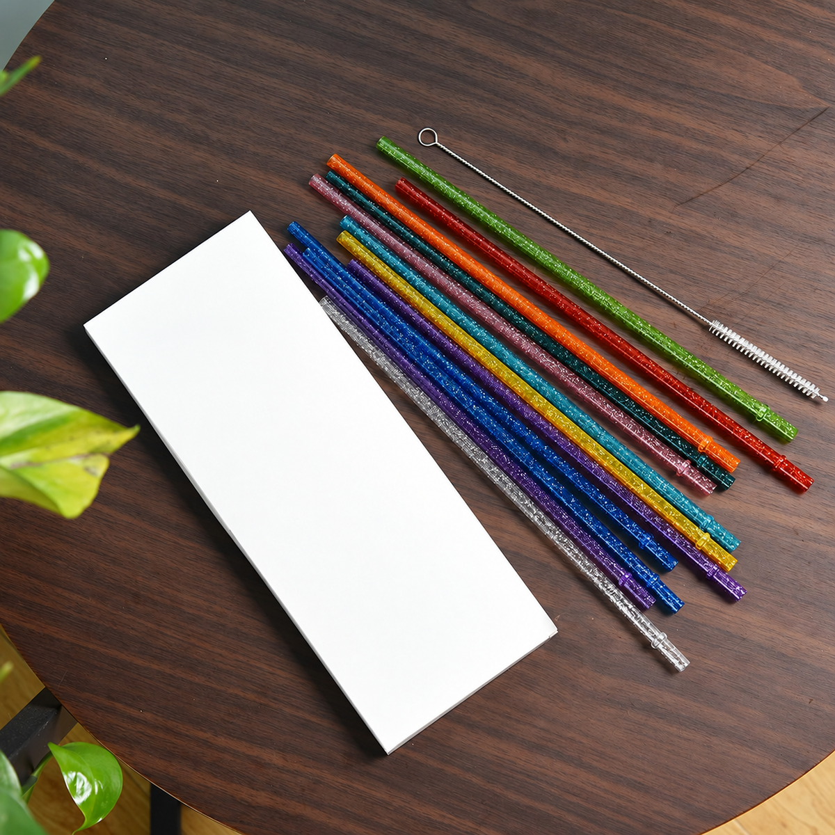 12-Pack Reusable Plastic Glitter Straws, 11" Long Colorful Hard Plastic Tumbler Straws for 16 OZ 20 OZ 30 OZ Stanley, YETI, Mason Jar, Starbucks with Cleaning Brush