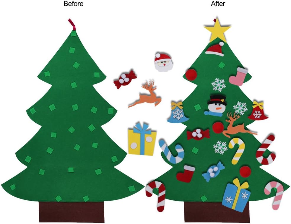 2 Packs DIY Felt Christmas Tree and Snowman Set Kids Wall Hanging Christmas Decorations Gift