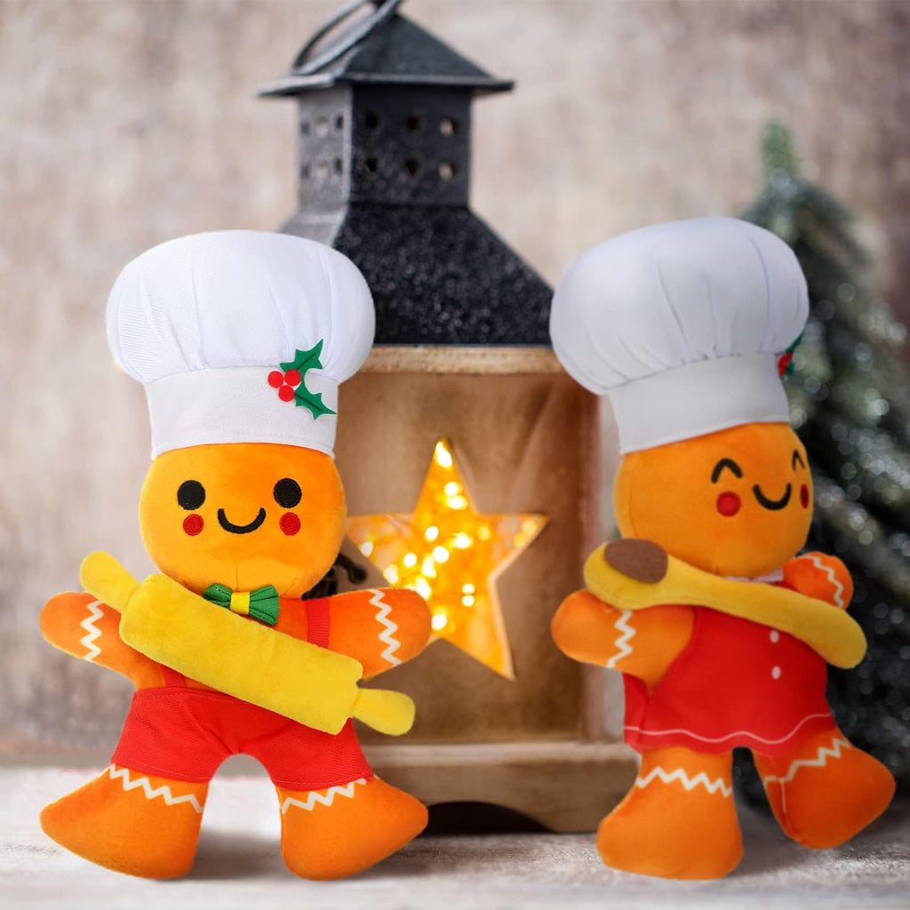 2Pcs Gingerbread Man Plush Stuffed Toys Christmas Present for Kids Christmas Decoration