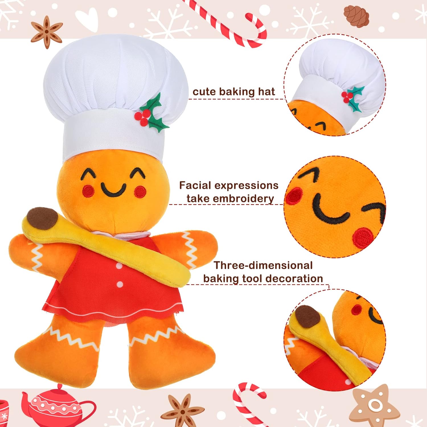 2Pcs Gingerbread Man Plush Stuffed Toys Christmas Present for Kids Christmas Decoration