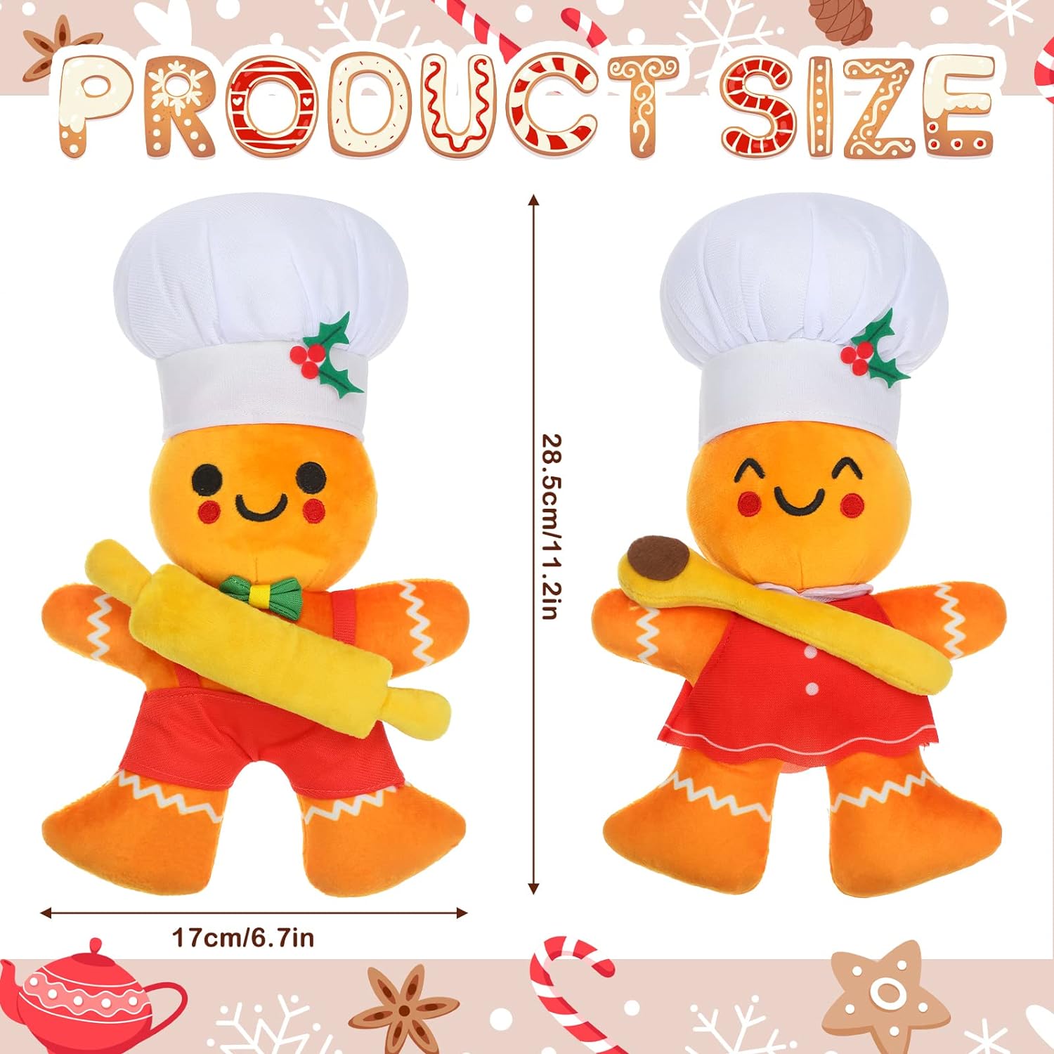 2Pcs Gingerbread Man Plush Stuffed Toys Christmas Present for Kids Christmas Decoration