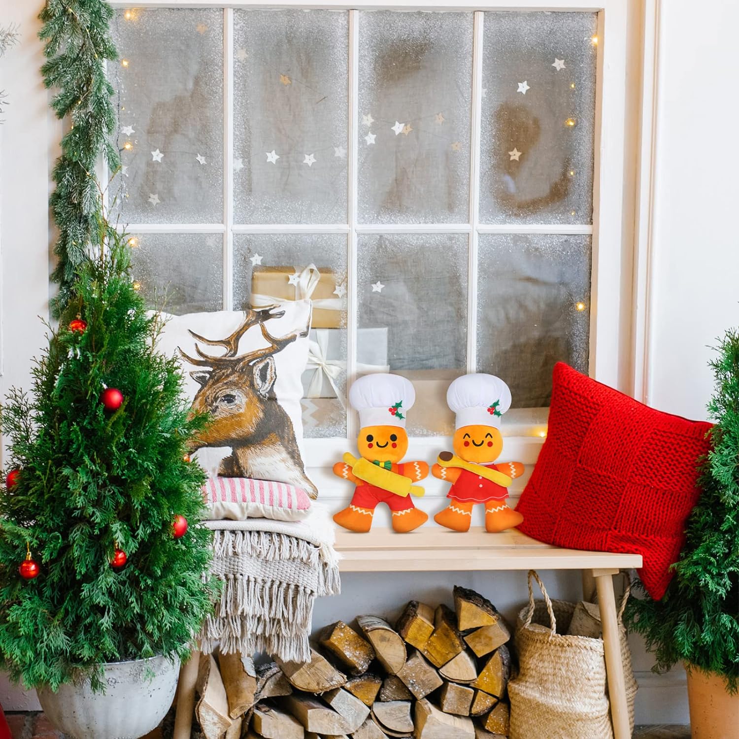 2Pcs Gingerbread Man Plush Stuffed Toys Christmas Present for Kids Christmas Decoration