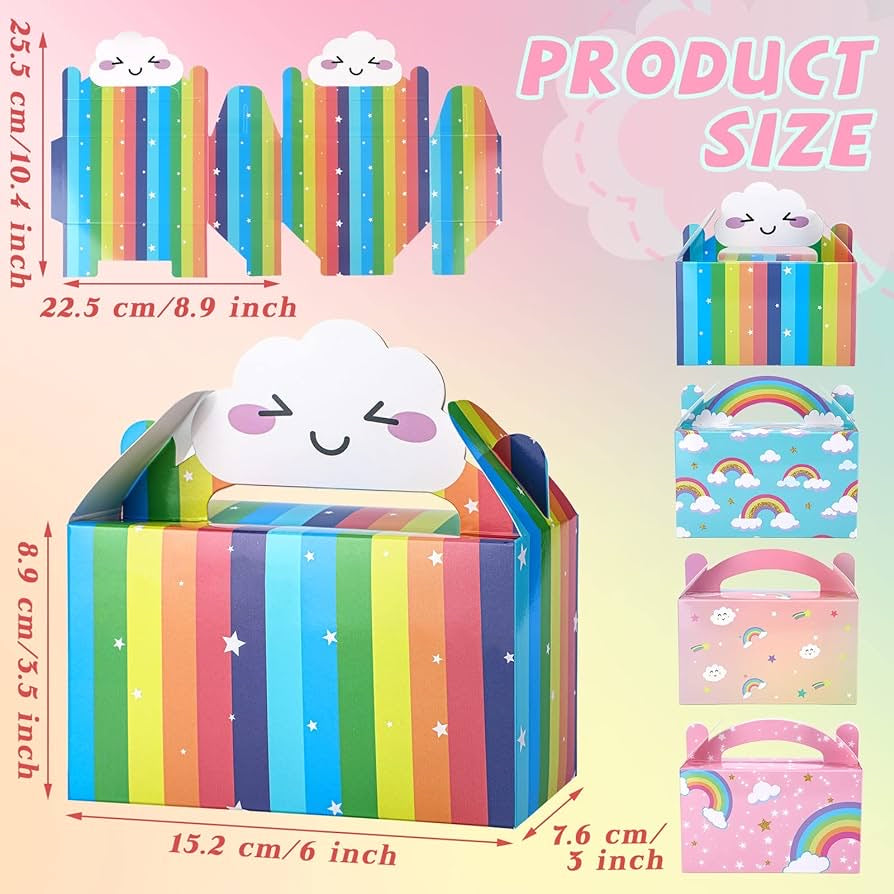 16 Packs Rainbow Party Favor Boxes Rainbow Goodie Boxes Cloud Paper Treat Gift Box Baby Shower Boxes with Handles