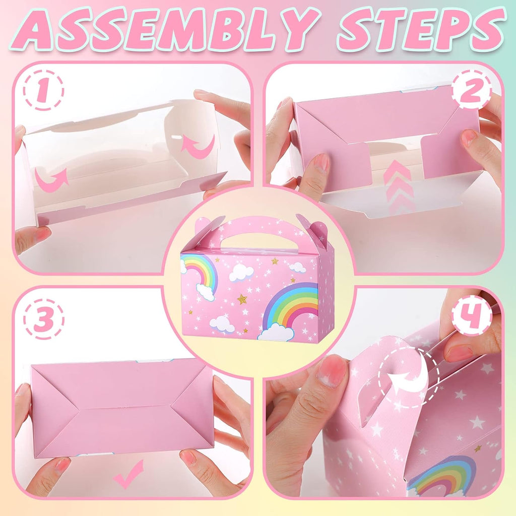16 Packs Rainbow Party Favor Boxes Rainbow Goodie Boxes Cloud Paper Treat Gift Box Baby Shower Boxes with Handles