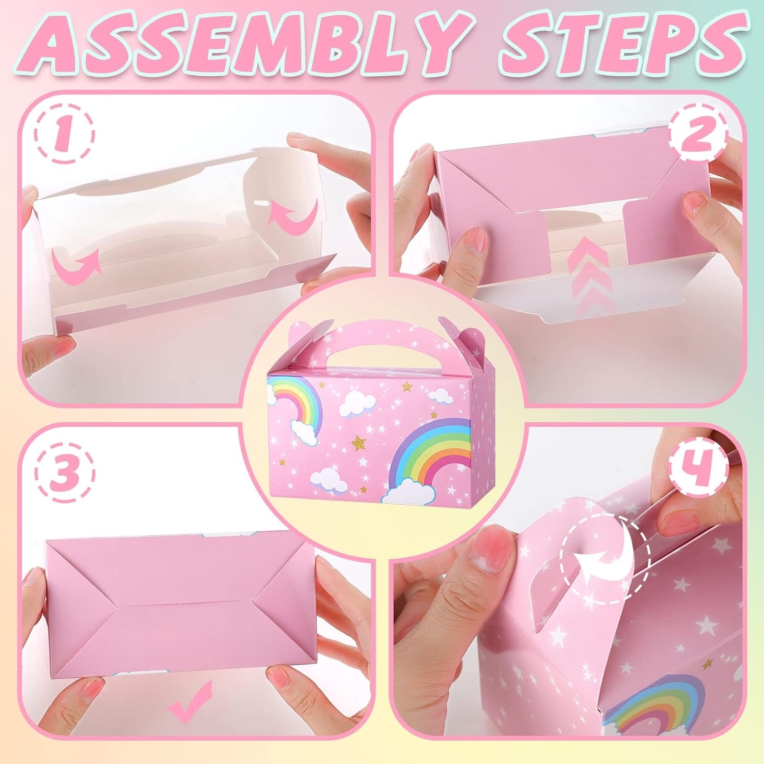 16 Packs Rainbow Party Favor Boxes Rainbow Goodie Boxes Cloud Paper Treat Gift Box Baby Shower Boxes with Handles