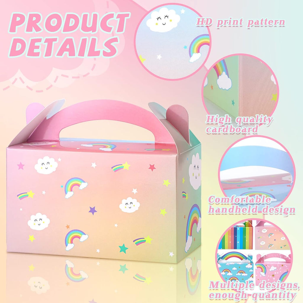 16 Packs Rainbow Party Favor Boxes Rainbow Goodie Boxes Cloud Paper Treat Gift Box Baby Shower Boxes with Handles