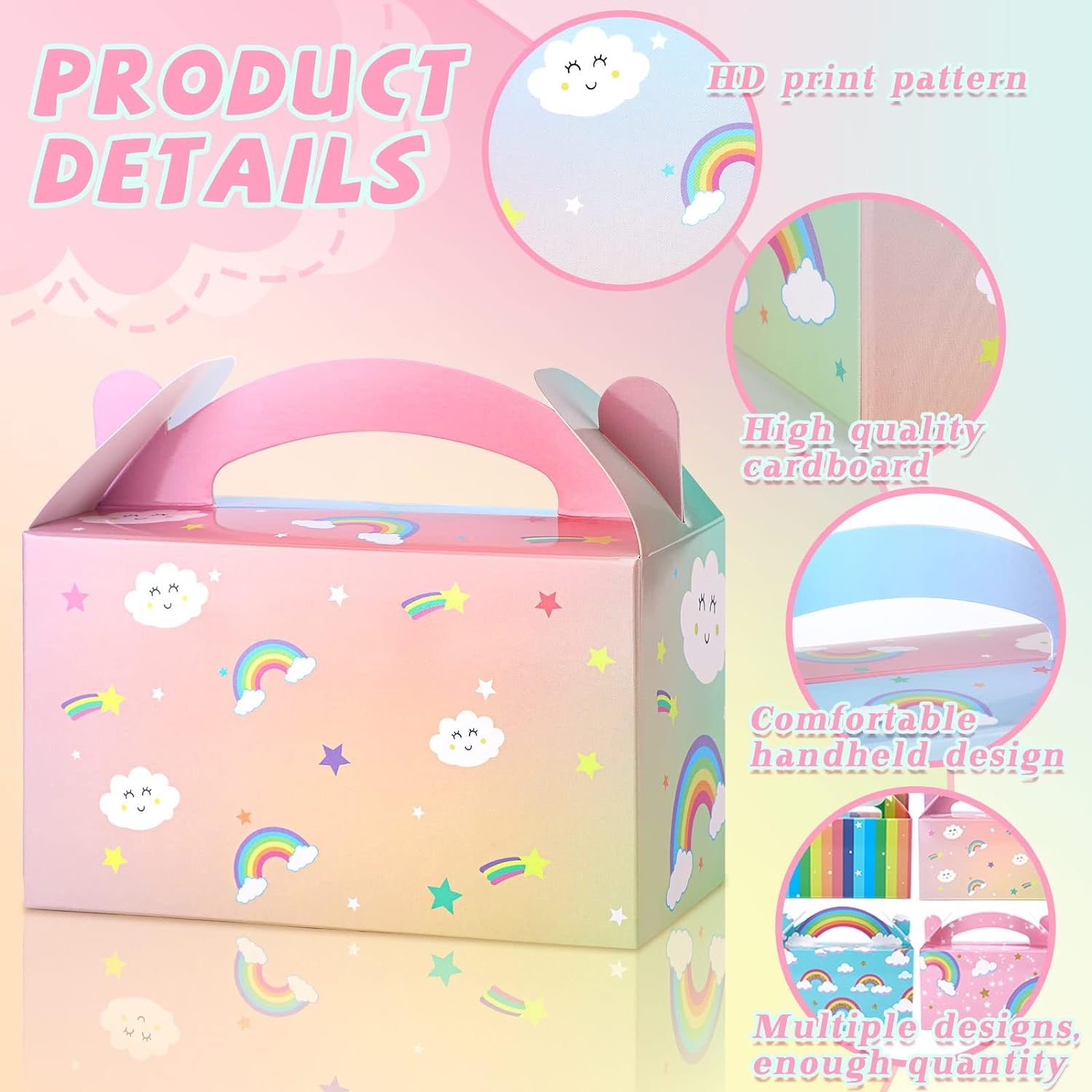 16 Packs Rainbow Party Favor Boxes Rainbow Goodie Boxes Cloud Paper Treat Gift Box Baby Shower Boxes with Handles