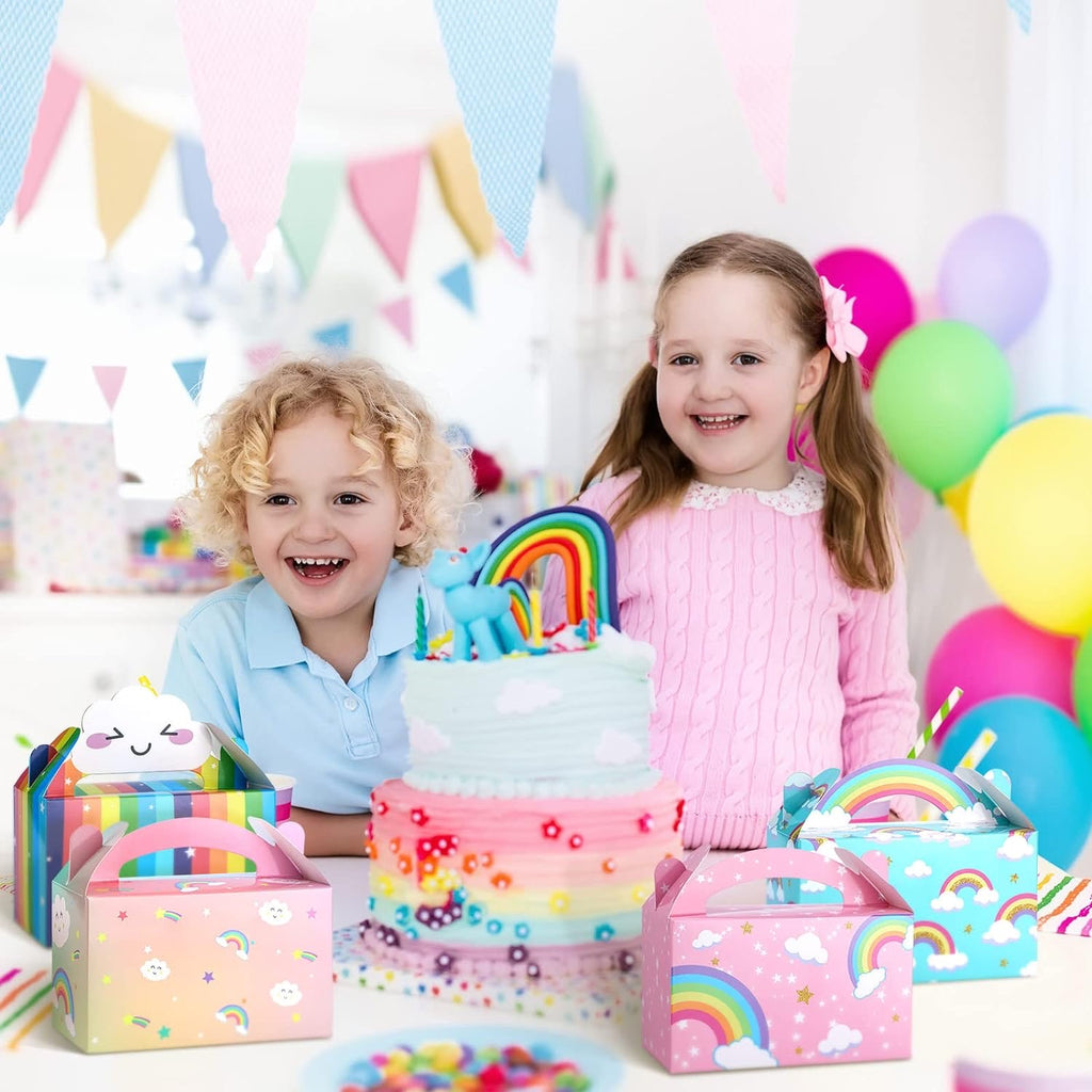 16 Packs Rainbow Party Favor Boxes Rainbow Goodie Boxes Cloud Paper Treat Gift Box Baby Shower Boxes with Handles