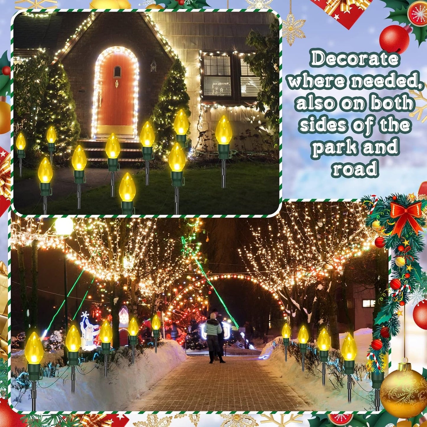 Jumbo C9 Christmas Pathway Lights, 10 ft Outdoor Christmas String Lights with 6 Lights