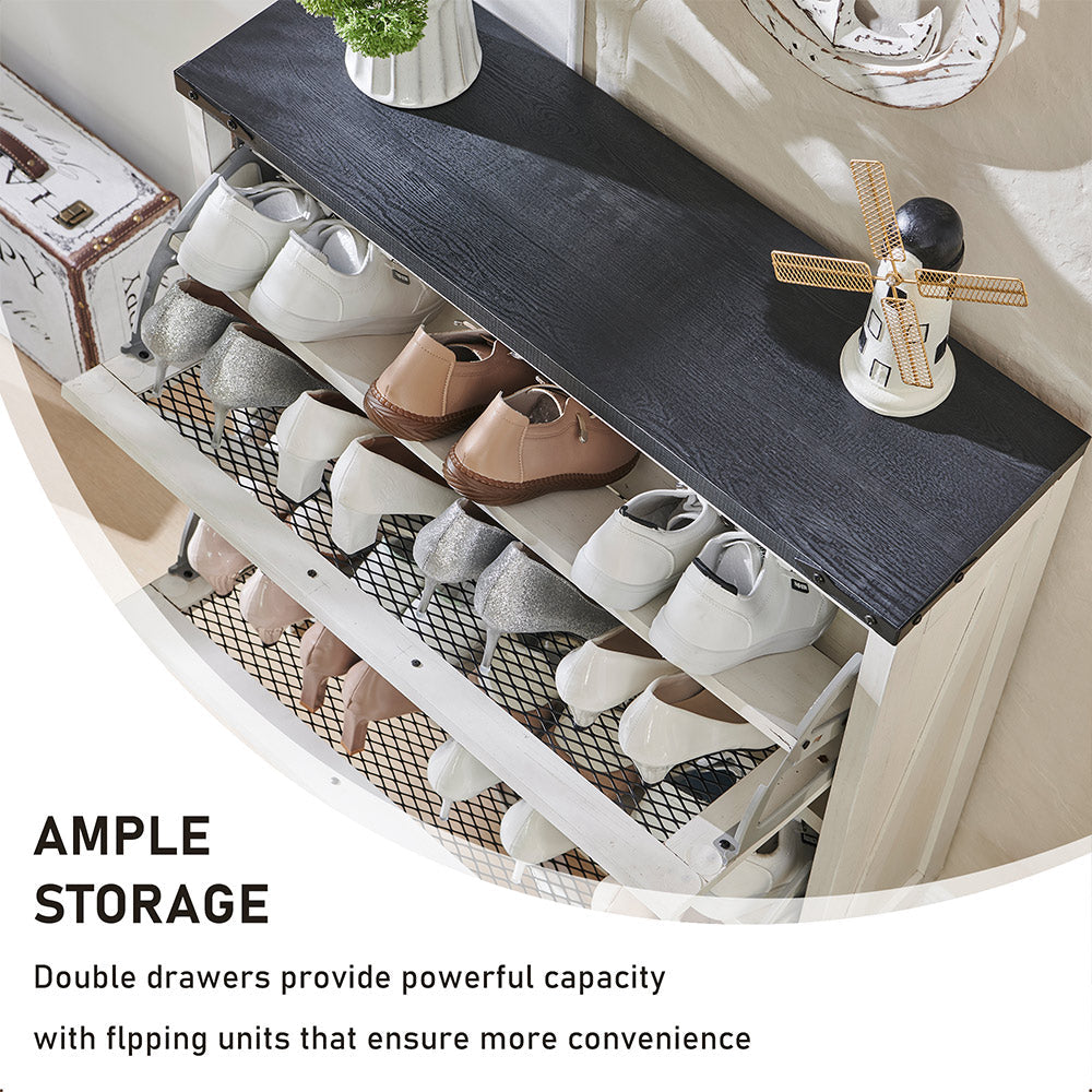 2 Flip Drawers Shoe Cabinet with Mesh Doors