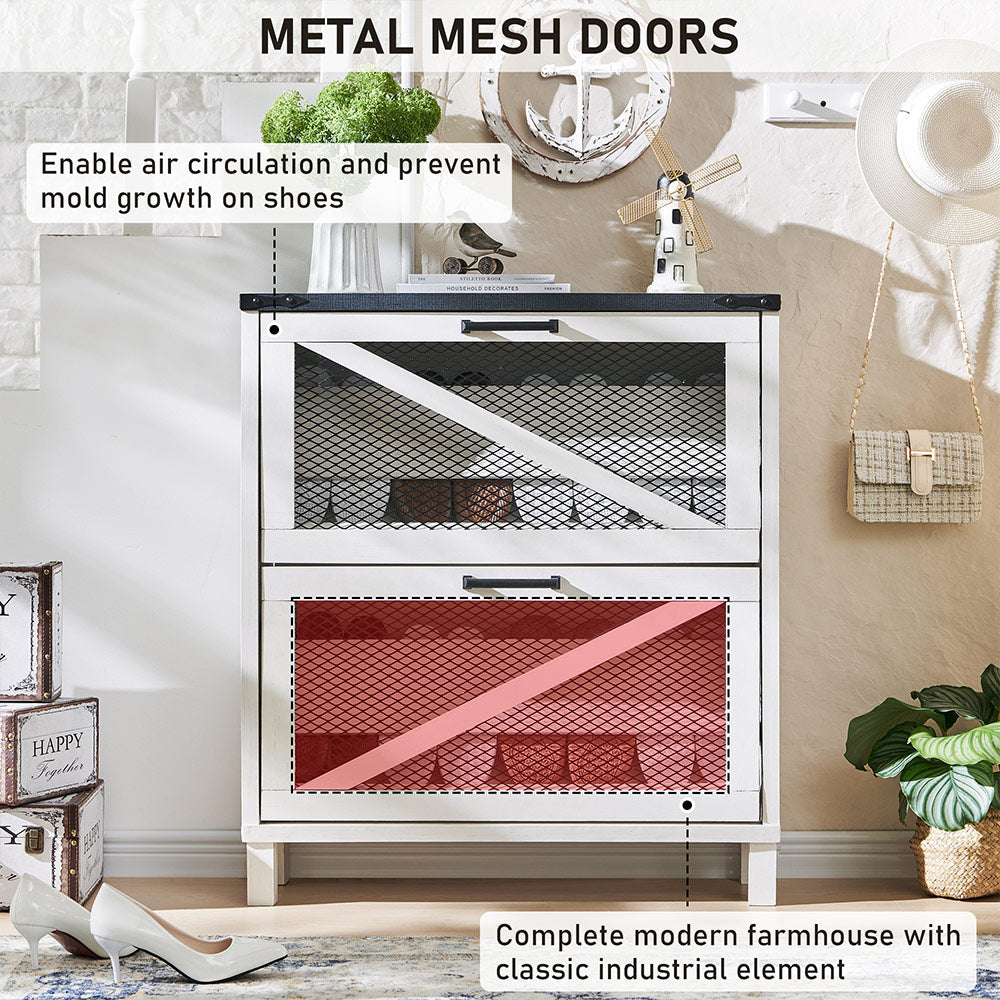 2 Flip Drawers Shoe Cabinet with Mesh Doors