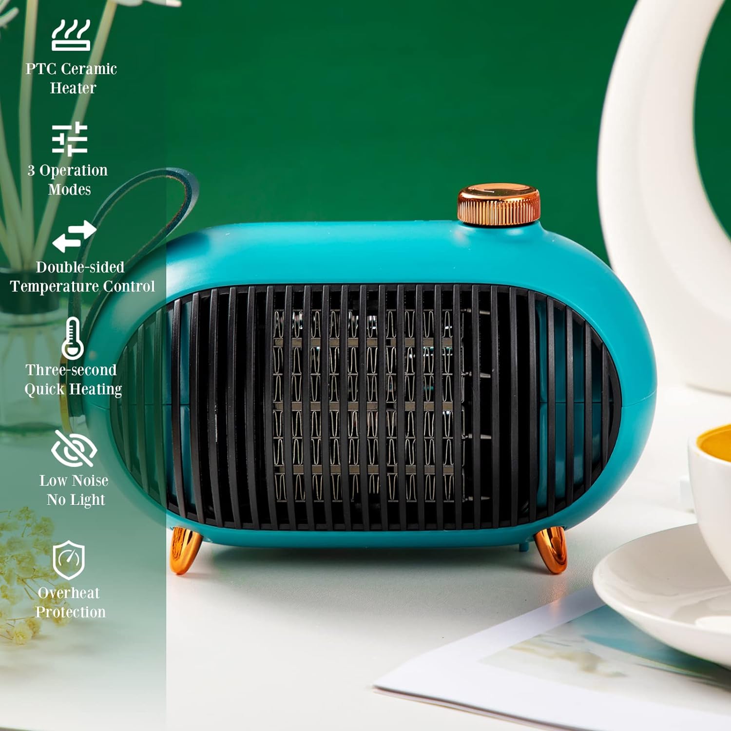 1pc Indoor Electric Space Heater Fast Heating PTC Ceramic Mini Heater with Tip-over Overheating Protection