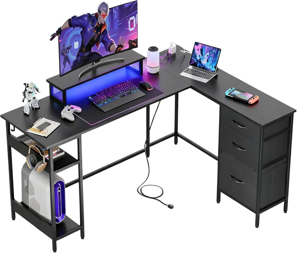 60 Inches L Shaped Desk with Drawers