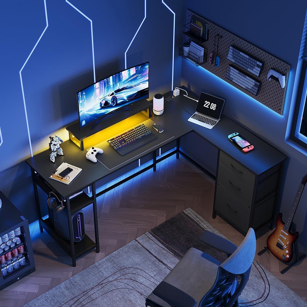 60 Inches L Shaped Desk with Drawers