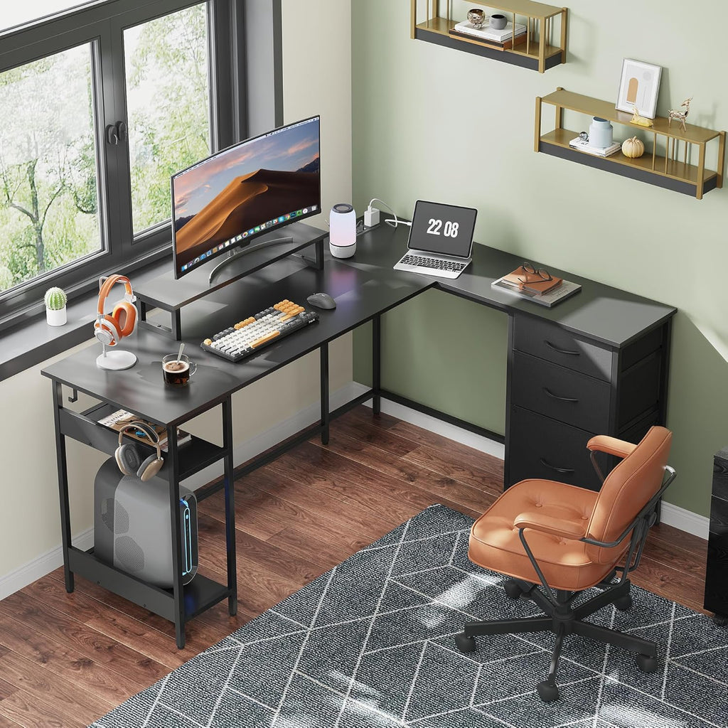 60 Inches L Shaped Desk with Drawers