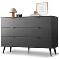 6-Drawer Moden TV Stand, Black Tall TV Console Fits Up to 55" TV Modern TV Stand with Sturdy Metal Handles, Storage Cabinet for Living Room & Office