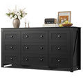 9-Drawer 62.2"W Farmhouse TV Stand for TVs up to 70 Inches, Black