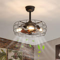 19" Caged Ceiling Fan with Light, Low Profile Flush Mount Bladeless Ceiling Fan, Small Farmhouse Industrial Enclosed Ceiling Fan with Remote Black Round Farmhouse Ceiling Fan Light Fixture