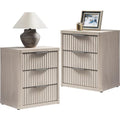 Set of 2 Modern Nightstands with 3 Drawers - Tall 25.6" Fluted Bedside Tables for Bedroom, Living Room, Sofa, Couch & Office - Stylish Mid Century Storage Solutions