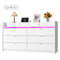 Large White 9-Drawer 58" LED TV Stand with Charging Station Modern Storage TV Console with Charging Station & Open Shelves, Fits 65" TV for Living Room, Office