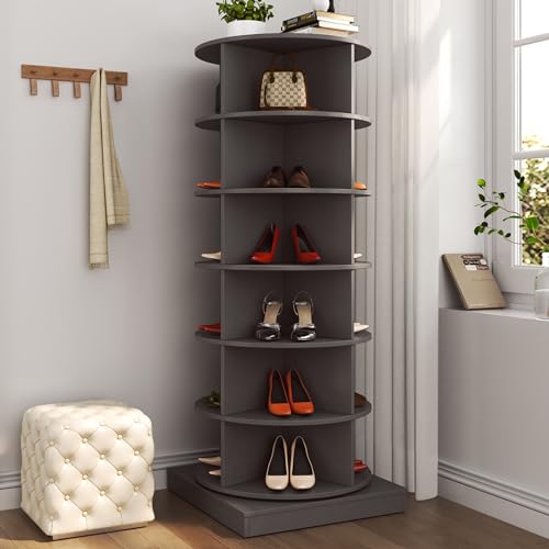 Rotating Shoe Rack 6-Tier 360° Revolving Shoe Storage Organizer Free Standing Spinning Shoe Rack Tower Lazy Susan Shoe Storage hold over 24 pairs of shoe for Entryway Living Room (Gray)