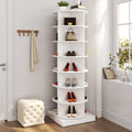 7-Tier Rotating Shoe Rack 360° Revolving Shoe Storage Organizer, Free Standing Spinning Shoe Rack Tower, Holds Over 28 Pairs, White
