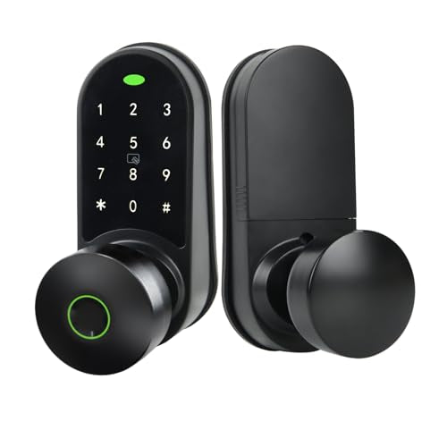 Digital Keypad Fingerprint Door Knob Lock,Keyless Entry Electronic Code Door Lock,5-in-1 unlocking method smart locks for front door-matte Black