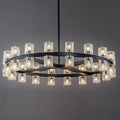 36 Inch Black Wagon Wheel Chandelier with Crystal Shade, 36 Lights, Large Round Modern Farmhouse Style, Perfect for Living Room, Dining Room, Bedroom, Foyer, Bathroom