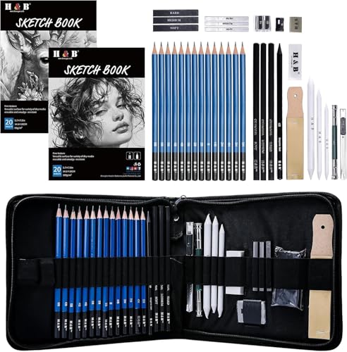 36 Pack Drawing Set Sketch Kit,Sketching Supplies with 2 sketch pad, Graphite Pencils, Charcoal Sticks, Eraser, Pro Art Drawing Kit for Artists Beginner Adults, Ideal for Shading, Blending