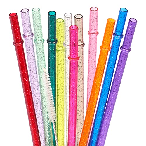 11 Inch Reusable Tritan Plastic Straws,Replacement Glitter Sparkle Drinking Straws for 24 oz-40 oz Mason Jars/Tumblers,Set of 12
