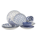 Ceramic Dinnerware Set, 12 pcs Plates and Bowls Set, Vintage Blue