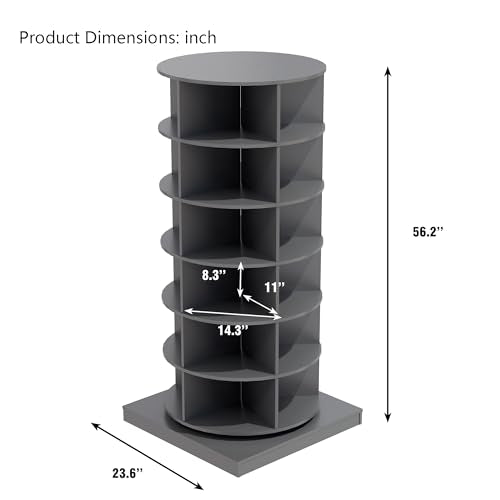 Rotating Shoe Rack 6-Tier 360° Revolving Shoe Storage Organizer Free Standing Spinning Shoe Rack Tower Lazy Susan Shoe Storage hold over 24 pairs of shoe for Entryway Living Room (Gray)