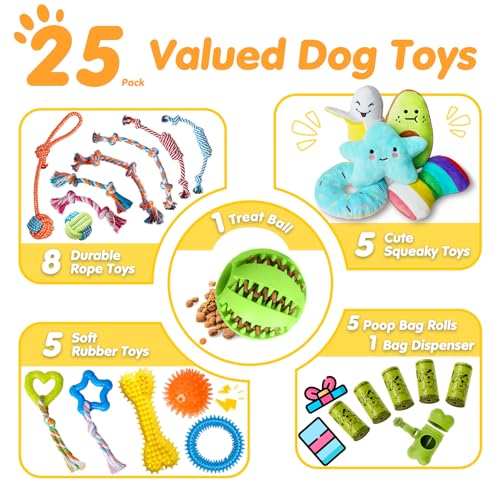 25 Pack Luxury Dog Chew Toys, Puppy Toys for Teething Small Dogs