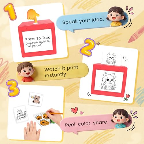 AI Voice Sticker Maker for Kids, Mini Inkless Thermal Printer, Portable Sticker Printer Machine Box for DIY Crafts, Journaling &amp; Doodles, Birthday Toy Gift for Boys and Girls Ages 3+