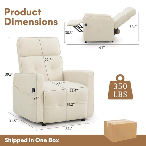 Electric Recliner Chair with Remote Control, Memory Function & Side Pockets – Beige